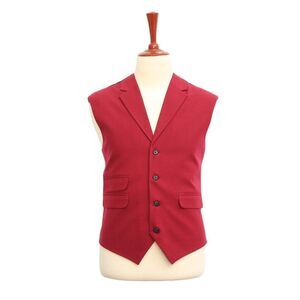 Mens Vest Suit Lapel Burgundy Wool Blend Dress Formal Wedding Waistcoat XL 46